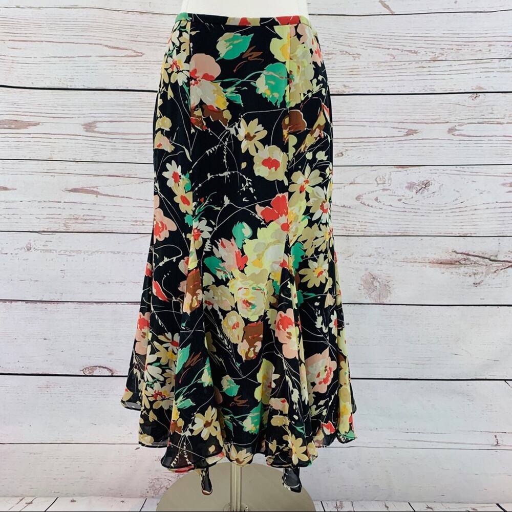 Chaps black floral sheer overlay